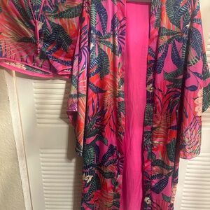 Vibrant Pink Tropical Kimono